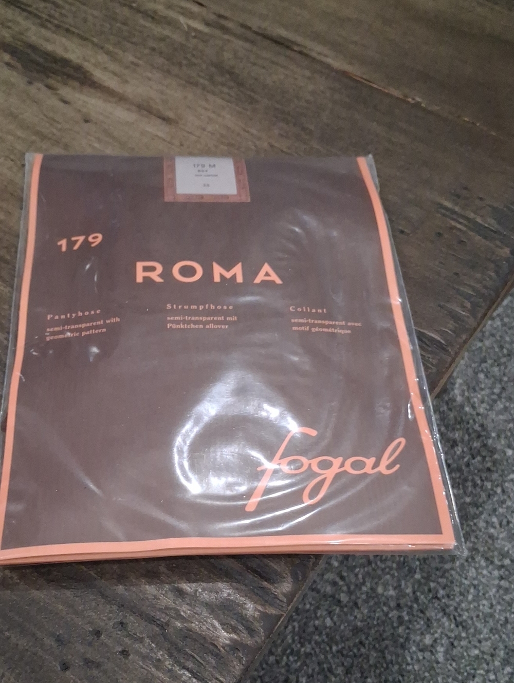 Fogal 179 Roma Black Pantyhose Semi Transparent W Geometric Pattern Size M NWT
